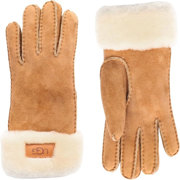 womens Chestnut Turn Cuff Water Resistant Sheepskin Warmth And Comfort Gloves - Picture 3 of 5